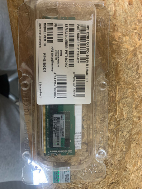HPE 840758-091 32GB 2666MHz PC4-21300 DIMM 288-Pin Dual Rank x4 ECC Registered CL19 DDR4 SDRAM Smart Memory Module for ProLiant Gen10 Servers (New Bulk Pack with 1 Year Warranty)