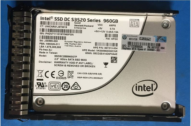 HPE 869580-001 960GB 2.5inch SFF Digitally Signed Firmware SATA-6Gbps SC Read Intensive Solid State Drive for ProLiant Gen9 Gen10 Servers (New Bulk with 90 Days Warranty)