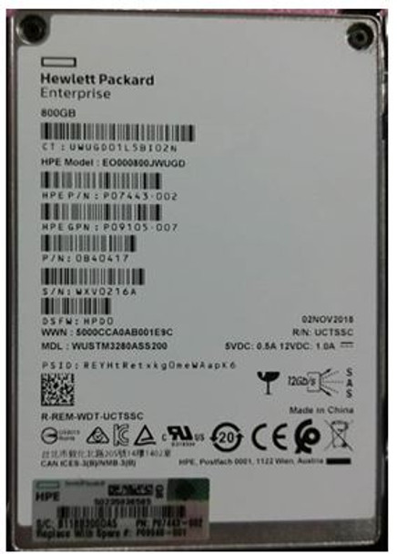 HPE P09100-B21 800GB 2.5inch SFF Triple-level cell Digitally Signed Firmware (DS) SAS-12Gbps Smart Carrier Write Intensive Solid State Drive for ProLiant Gen8 Gen9 Gen10 Servers (Brand New with 3 Years Warranty)