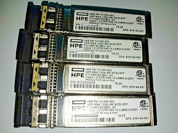 HPE 876144-001 10Gbps Short Range iSCSI SFP+ 4-pack Transceiver Module for Modular Smart Array 2040 SAN Storage (Brand New with 3 Years Warranty)