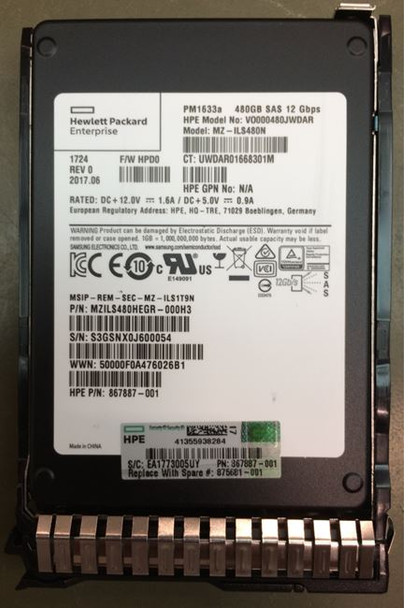 HPE 875681-001 480GB 2.5inch SFF Digitally Signed Firmware SAS-12Gbps Smart Carrier Read Intensive Solid State Drive for ProLiant Gen9 Gen10 Servers (New Sealed Spare with 1 Year Warranty)