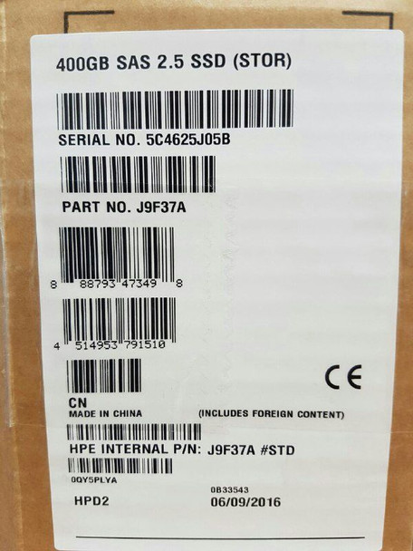 HPE J9F37A 400GB 2.5inch SFF SAS-12Gbps Hot-Swap Enterprise Mainstream Solid State Drive for Modular Smart Array 1040/2040 SAN (Brand New 3 Years Warranty)