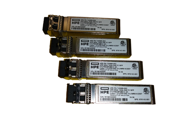 HPE 720999-002 16Gbps Short Wave (Short Range) Fibre Channel SFF Pluggable SFP+ 4-Pack Transceiver Module for Modular Smart Array 1040/2040 SAN Storage (Brand New in Factory Sealed Box with 3 Years Warranty)