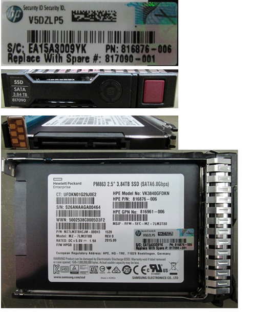 HPE 816961-006 3.84TB 2.5inch SFF SATA-6Gbps Smart Carrier Read Intensive Solid State Drive for ProLiant Generation8 Generation9 Generation10 Servers (New Bulk Pack with 90 Days Warranty)