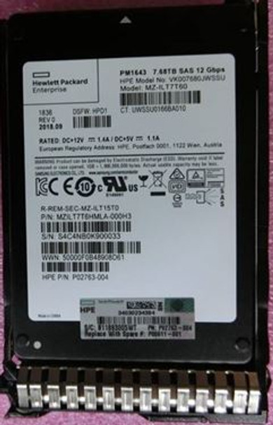 HPE P02763-004-SC 7.68TB 2.5inch SFF Digitally Signed Firmware SAS-12Gbps Smart Carrier Read Intensive Solid State Drive for ProLiant Gen8 Gen9 Gen10 Servers (New Bulk Pack with 90 Days Warranty)