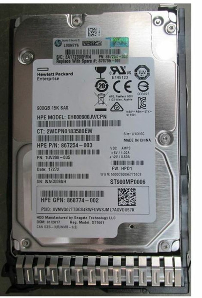 HPE 870759-X21 900GB 15000RPM 2.5inch SFF Digitally Signed Firmware 512n SAS-12Gbps SC Enterprise Hard Drive for ProLiant Gen9 Gen10 Servers (Brand New in Factory Sealed Box with 3 Years Warranty)