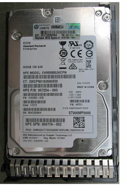 HPE 868774-002-SC 900GB 15000RPM 2.5inch SFF Digitally Signed Firmware 512n SAS-12Gbps SC Enterprise Hard Drive for ProLiant Gen9 Gen10 Servers (Brand New in Factory Sealed Box with 3 Years Warranty)