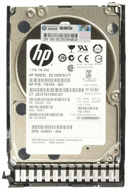 HPE 796365-004-SC 1.2TB 10000RPM 2.5inch SFF Dual Port SAS-6Gbps SC Enterprise Hard Drive for ProLiant Gen8 Gen9 Gen10 Servers (Brand New with 3 Years Warranty)