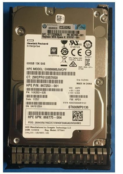 HPE 870763-X21 600GB 15000RPM 2.5inch SFF Digitally Signed Firmware 512e SAS-12Gbps SC Enterprise Hard Drive for ProLiant Gen9 Gen10 Servers (New Bulk Pack with 90 Days Warranty)