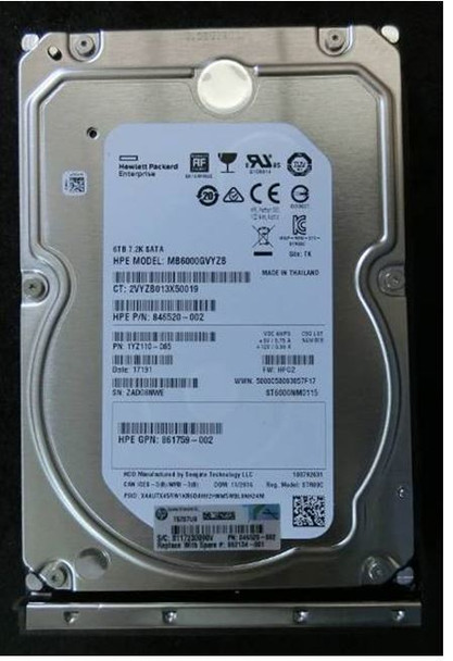 HPE 861742-H21 6TB 7200RPM 3.5inch LFF 512e Digitally Signed Firmware SATA-6Gbps Low Profile Carrier Midline Hard Drive for ProLiant Gen9 Gen10 Servers (Refurbished - Grade A with 30 Days Warranty)