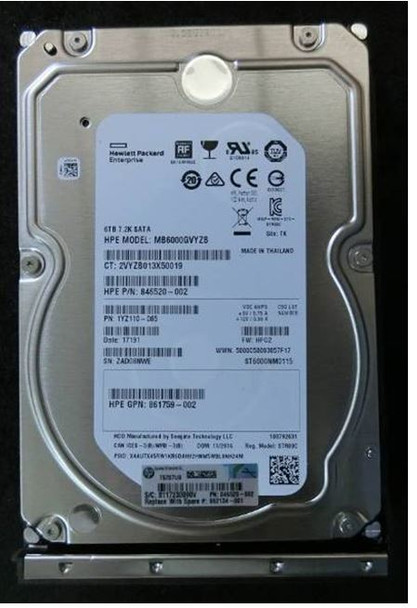 HPE 861742-X21 6TB 7200RPM 3.5inch LFF 512e Digitally Signed Firmware SATA-6Gbps Low Profile Carrier Midline Hard Drive for ProLiant Gen9 Gen10 Servers (Refurbished - Grade A with 30 Days Warranty)