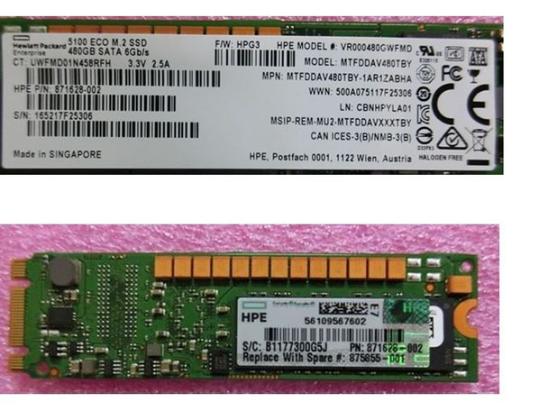 HPE 875855-001 480GB Digitally Signed Firmware SATA-6Gbps Read Intensive M.2 2280 Solid State Drive for ProLiant Gen9 Gen10 Servers (Refurbished - Grade A with 30 Days Warranty)