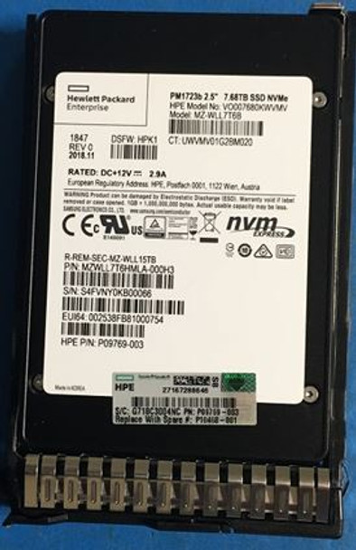 HPE P10468-001 7.68TB 2.5inch SFF Digitally Signed Firmware NVMe U.2 PCIe x4 Mainstream Performance SCN Read Intensive Solid State Drive for ProLiant Gen10 Servers (Refurbished - Grade A with 30 Days Warranty)