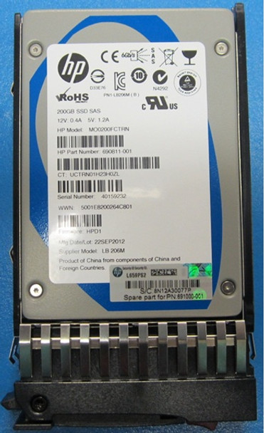 HPE 690819-B21 200GB 2.5inch SFF Mainstream Endurance SAS-6Gbps Enterprise Mainstream Solid State Drive for ProLiant Gen4 to Gen7 Servers (Refurbished - Grade A with 30 Days Warranty)