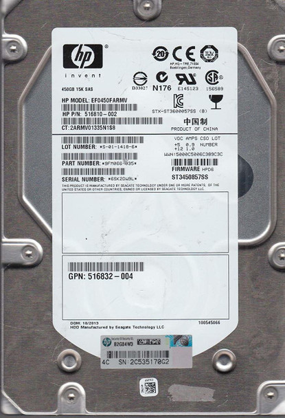 HPE EF0450FARMV 450GB 15000RPM 3.5inch LFF Dual Port SAS-6Gbps Hot-Swap Enterprise Hard Drive for ProLiant Gen5 Gen6 Gen7 Servers (30 Days Warranty)