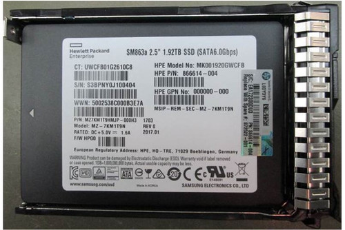 HPE MK001920GWCFB-SC 1.92TB 2.5in DS SATA 6G Mixed Use G10 SSD