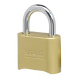 Master Lock Combination Brass Padlock Resettable, Set-Your-Own 4-Digit, Display Pack, Body Width: 2" (51mm), Shackle Length: 1" (25mm), Shackle Width: 1" (25mm), Shackle Diameter: 5/16" (8mm)