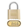 Master Lock Combination Brass Padlock Resettable Word, Body Width: 2" (51mm), Shackle Length: 1" (25mm), Shackle Width: 1" (25mm), Shackle Diameter: 5/16" (8mm)