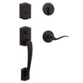 Kwikset Complete Handleset With Lever Single Cylinder Deadbolt, Prescott Outside Handle Tustin Inside, Smartkey, Clear Pack, Venetian Bronze