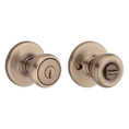 Kwikset Tylo Keyed Entry Knob With 6-Way Adjustable Latch And Round Corner Strike, Antique Brass