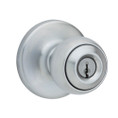 Kwikset Polo Keyed Entry Knob With 6-Way Adjustable Latch And Round Corner Strike, Satin Chrome