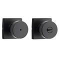 Kwikset Pismo Privacy Knob With Square Rose, 6-Way Adjustable Latch And Round Corner Strike, Matte Black