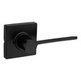 Kwikset Ladera Passage Lever With Square Rose, 6-Way Adjustable Latch And Round Corner Strike, Matte Black