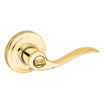 Kwikset Tustin Privacy Lever With 6-Way Adjustable Latch And Round Corner Strike, Bright Polished Brass