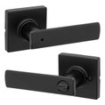 Kwikset Breton Privacy Lever With Square Rose, 6-Way Adjustable Latch And Round Corner Strike, Matte Black