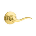 Kwikset Tustin Passage Lever With 6-Way Adjustable Latch And Round Corner Strike, Bright Polished Brass