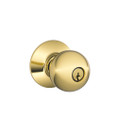 Schlage Residential F51A Orbit Keyed Entry Knob Lock Function, Bright Polished Brass