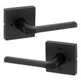 Kwikset Lisbon Privacy Lever, Square Rose With 6-Way Adjustable Latch And Round Corner Strike, Matte Black