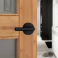 Kwikset Milan Privacy Lever, Round Rose With 6-Way Adjustable Latch And Round Corner Strike, Matte Black