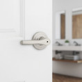 Kwikset Henley Privacy Lever With Round Rose, 6-Way Adjustable Latch And Round Corner Strike, Satin Nickel