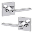 Kwikset Casey Privacy Lever With Square Rose, 6-Way Adjustable Latch And Round Corner Strike, Bright Polished Chrome