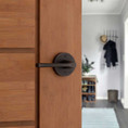 Kwikset Lisbon Passage Lever, Round Rose With 6-Way Adjustable Latch And Round Corner Strike, Venetian Bronze