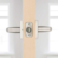 Kwikset Lisbon Passage Lever, Square Rose With 6-Way Adjustable Latch And Round Corner Strike, Satin Nickel