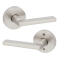 Kwikset Halifax Passage Lever, Round Rose With 6-Way Adjustable Latch And Round Corner Strike, Satin Nickel