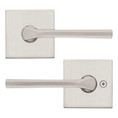 Kwikset Lisbon Passage Lever With Square Rose, 6-Way Adjustable Latch And Round Corner Strike, Satin Nickel