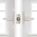 Kwikset Halifax Privacy Lever, San Clemente Rectangular Rose With 6-Way Adjustable Latch And Round Corner Strike, Satin Nickel