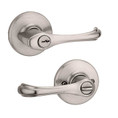 Kwikset Dorian Keyed Entry Lever With 6-Way Adjustable Latch And Round Corner Strike, Satin Nickel