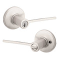 Kwikset Ladera Keyed Entry Lever With 6-Way Adjustable Latch And Round Corner Strike, Satin Nickel