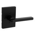 Kwikset Halifax Privacy Lever, San Clemente Rectangular Rose With 6-Way Adjustable Latch And Round Corner Strike, Matte Black