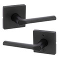 Kwikset Lisbon Passage Lever, Square Rose With 6-Way Adjustable Latch And Round Corner Strike, Matte Black