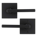 Kwikset Halifax Passage Lever, Square Rose With 6-Way Adjustable Latch And Round Corner Strike, Matte Black