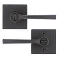 Kwikset Lisbon Keyed Entry Lever Smartkey, Square Rose With 6-Way Adjustable Latch And Round Corner Strike, Matte Black