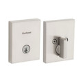 Kwikset San Clemente Single Cylinder Deadbolt Rectangular Rose Smartkey With 6-Way Adjustable Latch And Round Corner Strike, Satin Nickel