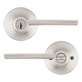 Kwikset Ladera Keyed Entry Lever Smartkey With Round Rose, 6-Way Adjustable Latch And Round Corner Strike, Satin Nickel