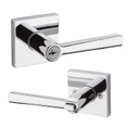 Kwikset Montreal Keyed Entry Lever Smartkey With Square Rose, 6-Way Adjustable Latch And Round Corner Strike, Bright Polished Chrome