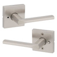 Kwikset Lisbon Privacy Lever,Square Rose With 6-Way Adjustable Latch And Round Corner Strike, Satin Nickel